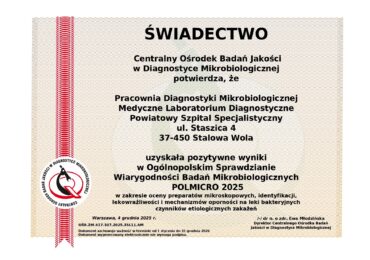 Wysoka jakość badań w naszym Laboratorium znowu potwierdzona